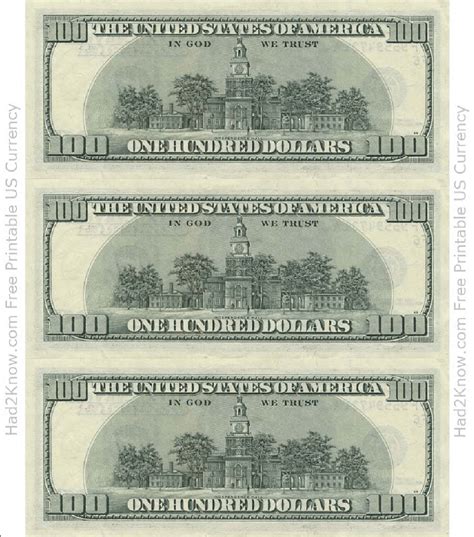 One Hundred Dollar Bill Template Back Download Printable Pdf