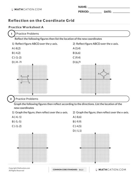 6th Grade Reflections Worksheet