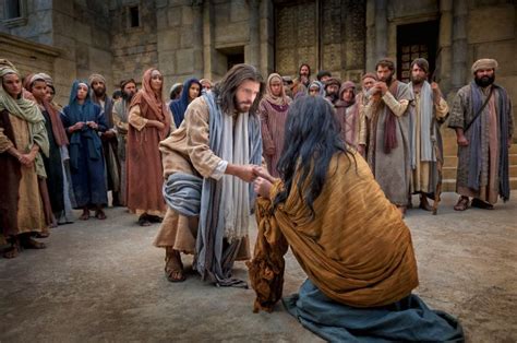 Christ Kneels And Stretches Out His Hand Toward The Woman Taken In