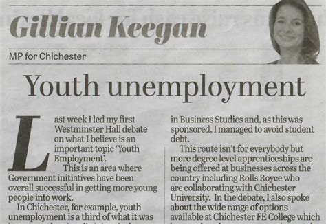 This article explains the definition of unemployment. Youth Unemployment - Chichester Observer | Gillian Keegan