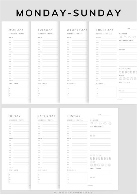 Printable 7 Day Planner Daily Planner Work Planner Etsy
