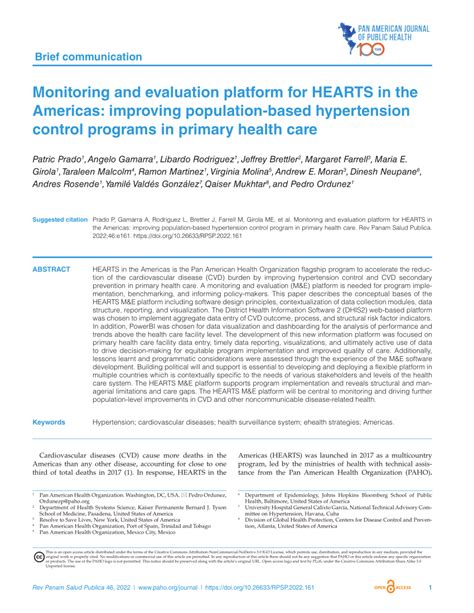 Pdf Monitoring And Evaluation Platform For Hearts In The Americas