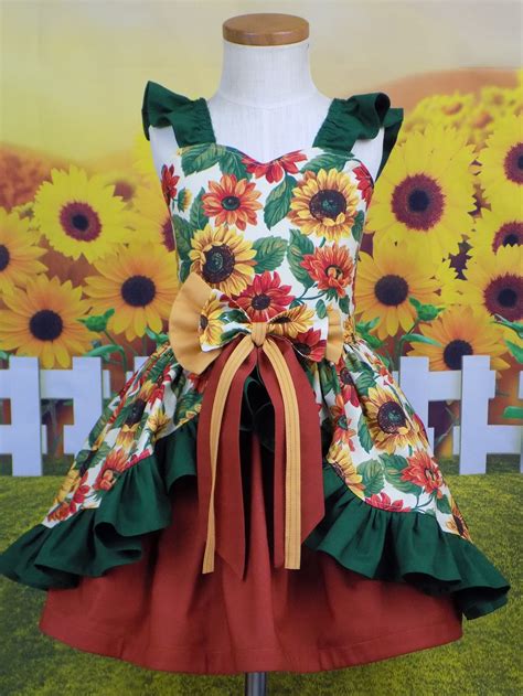 Girls Sunflower Dress Pageant Wear Ooc Sunflower Outfit Etsy