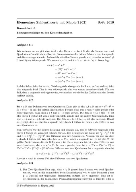 Muster 6 Elementare Zahlentheorie Mit Maple 1202 SoSe 2019