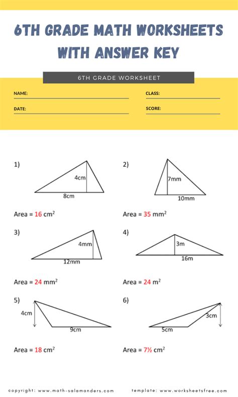 6th Grade Math Worksheets With Answer Key Grade 6 Worksheets Free