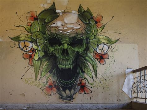 Skull Graffiti Art In Derelict Building Bulgaria
