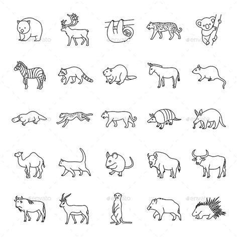 Mammals Ii Outlines Vector Icons Sloth Tattoo Halloween Tattoos