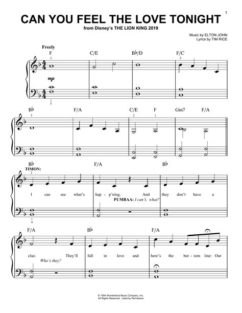 elton john can you feel the love tonight from the lion king 2019 sheet music notes