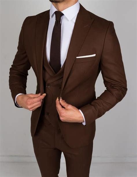 men suits 3 piece suit dark brown suits for men slim fit etsy