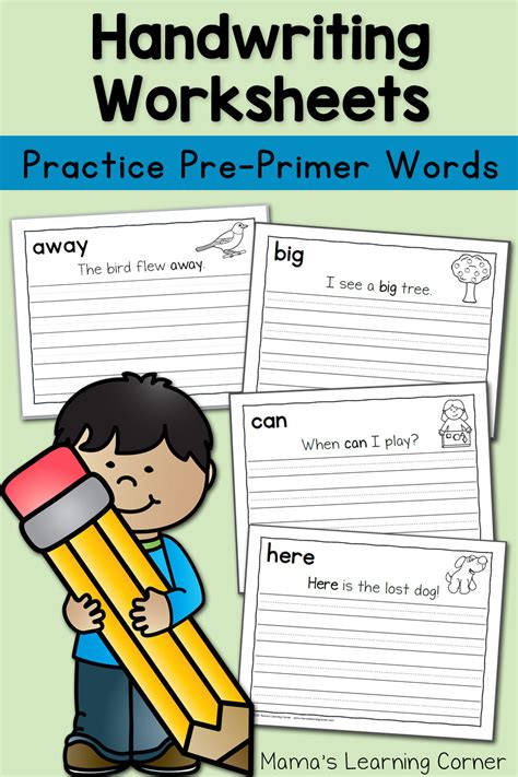 handwriting worksheets  kids pre primer dolch words mamas