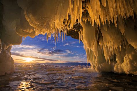 Russia Lake Winter Sunrise Sunset Baikal Ice Nature Frozen