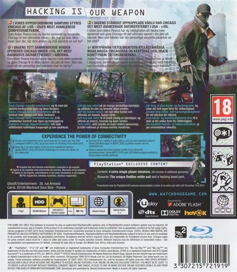 Watchdogs Ps4 Exclusive Edition 2014 Playstation 3 Box Cover Art