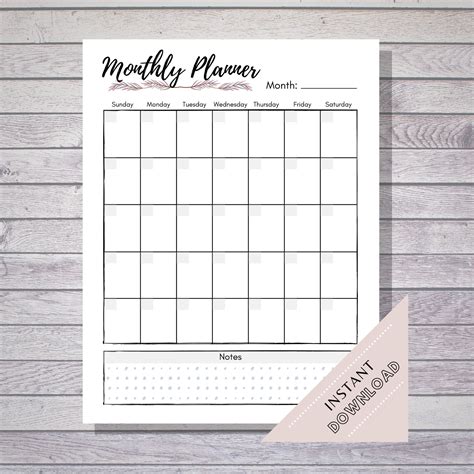 Monthly Planner Calendar Printable Printable Planner Etsy