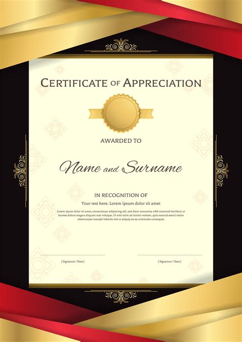 Portrait Luxury Certificate Template With Elegant Golden Border Frame