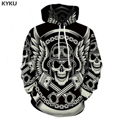 Kyku 3d Skull Hoodies Men Black And White Hoodie Anime Print Sweatshirt