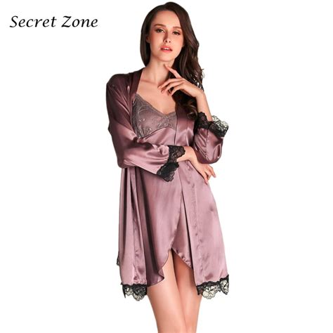 Lisacmvpnel Autumn New Fashion 2 Pcs Lace Women Robe Set Rayon Split Spaghet Nightgowncardigan