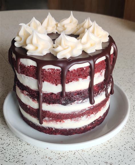 Naked Red Velvet Cake With Whipped Ganache Filling And Drips And Cream