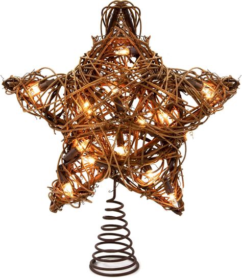 Wbhome Christmas Tree Topper Lighted Rustic Star Treetop Pre Lit With