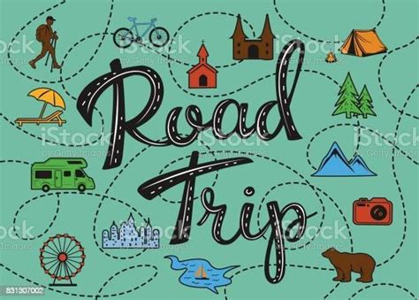 Roadtrip Poster With A Stylized Map With Points Of Interest And