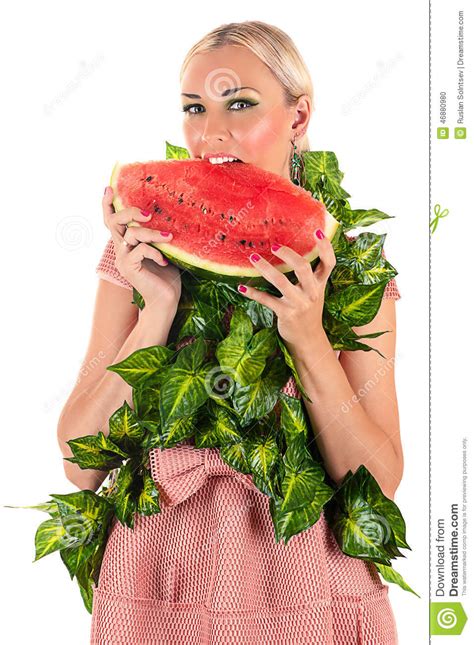 Blond Woman Eating Watermelon Stock Photo Image Of Food Flavor 46880980
