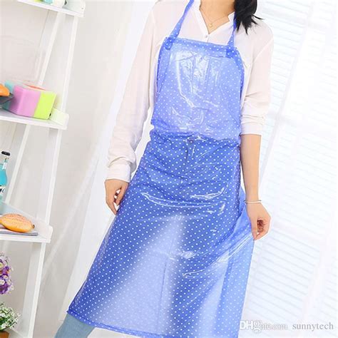 Wholesale And Retail Waterproof Women Aprons Dots Pvc Oil Proof Kitchen Cooking Household