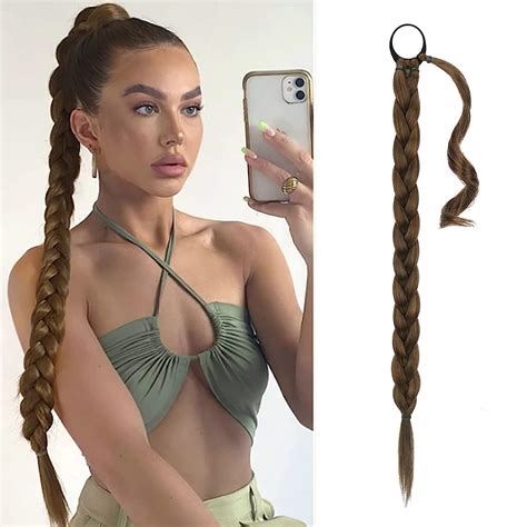 Amazon Com BARSDAR 30 Inch Long Braided Ponytail Extension With Hair