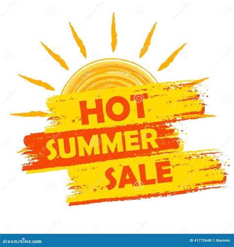 Hot Summer Sale With Sun Sign Yellow And Orange Drawn Label Stock