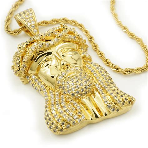18k Gold Mini Jesus Piece 4 With Rope Chain Nivs Bling