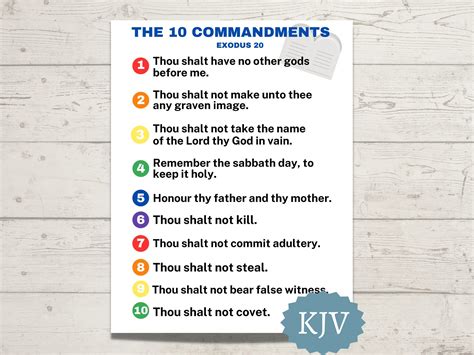 The 10 Commandments Printable KJV Sunday School Poster of the 10