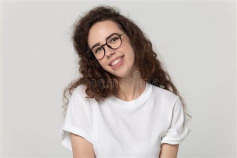 Portrait Of Cute Millennial Girl In Glasses Posing Stock Photo Image