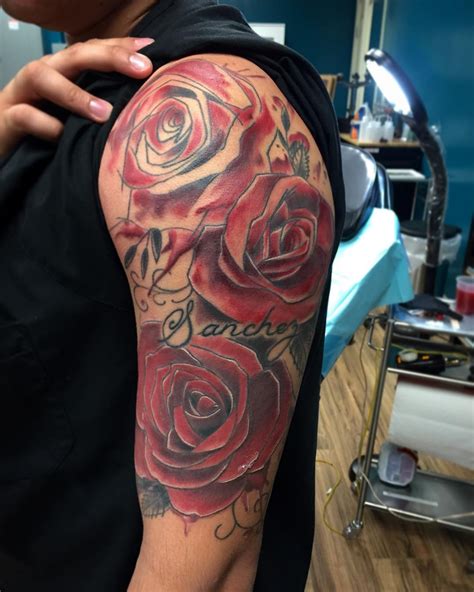 Yellow rose tattoo is a symbolism of friendship. Trendy and Creative Half Sleeve Tattoo Designs to Never ...