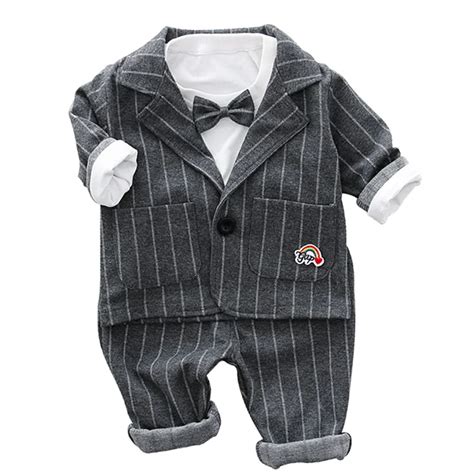 Baby Boy Suit Set Formal Dress For Toddler Kids 3 Pcs Shirt Coat Pant