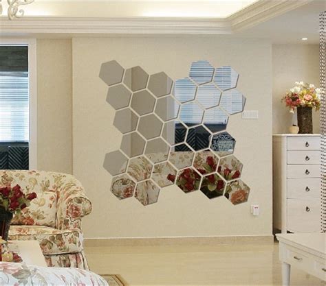 12 Pcs Hexagonal 3d Modern Acrylic Mirror Wall Sticker Decal Art Mural