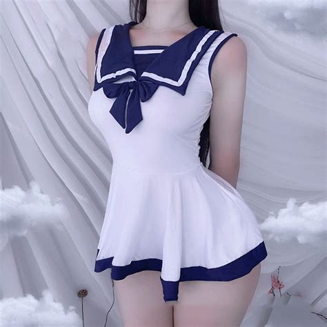 New Sexy Lingerie Sailor Dress Pajamas Navy Lolita Cosplay Costume Set