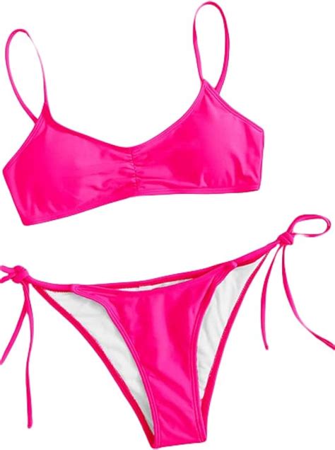 Womens Sexy Solid Color Triangle Bikini Set Push Up Two Piece Swimsuit