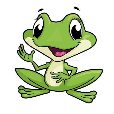 Cute Cartoon Green Frog Waving Hand Stock Vector Illustration Of