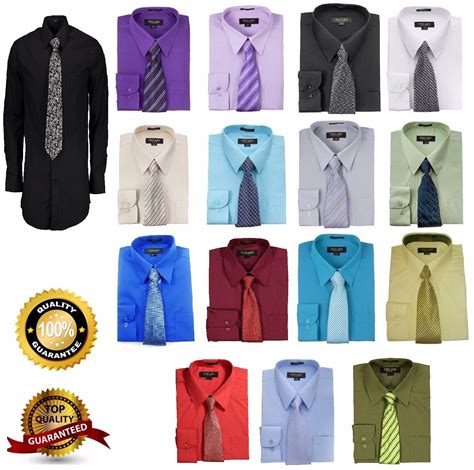 Mens Dress Shirts With Matching Tie Set Cotton Blend Shirt With