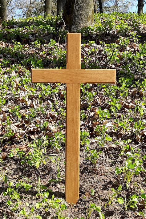 Large 36 Solid Oak Wood Memorial Cross Wooden Grave Etsy
