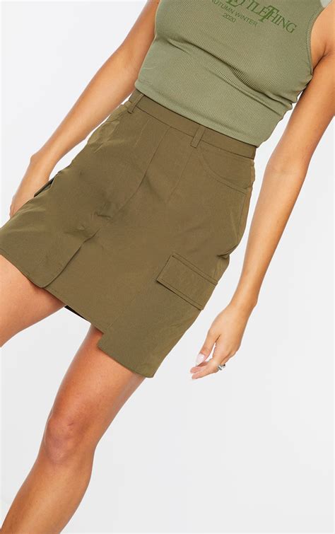 Khaki Woven Cargo Pocket Mini Skirt Prettylittlething Usa