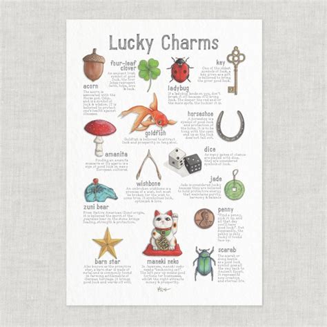 Lucky Charms Poster Good Luck Four Leaf Clover Ladybug Etsy