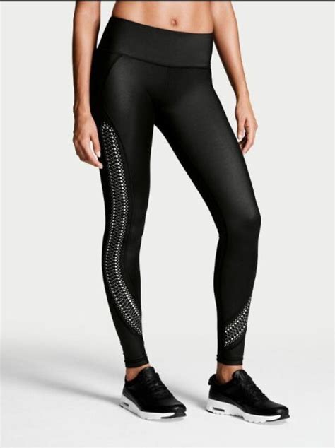 new victoria s secret sport knockout black laser cut leggings pants xs ebay