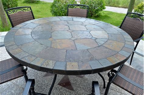 125 160cm Round Slate Patio Dining Table Tiled Mosaic Oceane