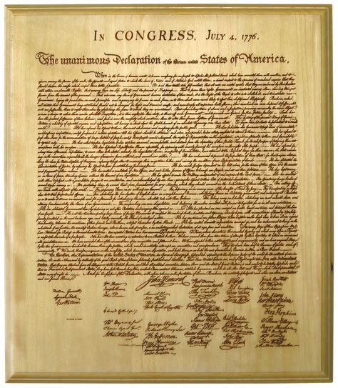 Draft of the declaration of independence by john adams and thomas jefferson (1776). Declaration of Independence (lasered onto a wood plaque)