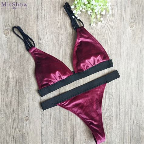 Misshow Sexy Women Bikinis Set Diamond Velvet Swimsuits Strap
