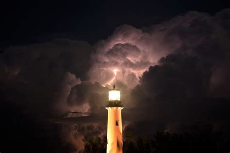 Thunderstorm Lighthouse Storm Lightning Sky Dark Wallpaper