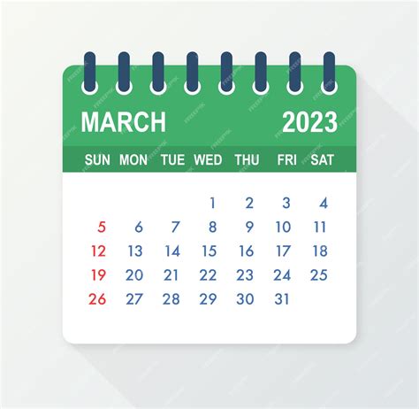 Premium Vector March 2023 Calendar Leaf Calendar 2023 In Flat Style