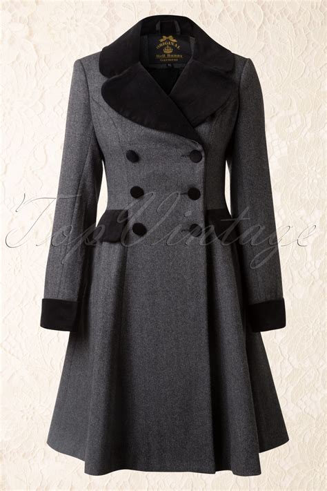 50s Amazon Swing Coat In Grey And Black Wool