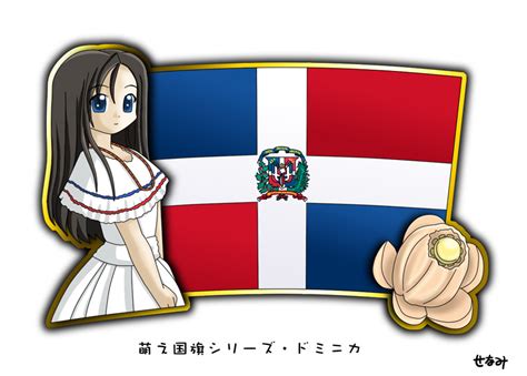 murakami senami 1girl black hair blue eyes dominican flag dominican republic dress flag