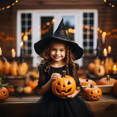 premium ai image hermosa chica disfrazada de bruja para halloween