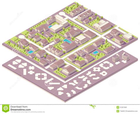Isometric Small Town Map Creation Kit Stock Vector Illustration Of
